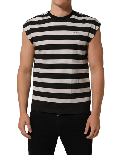 Dolce & Gabbana Black White Stripes Cotton Sleeveless T-shirt