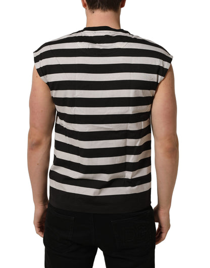 Dolce & Gabbana Black White Stripes Cotton Sleeveless T-shirt