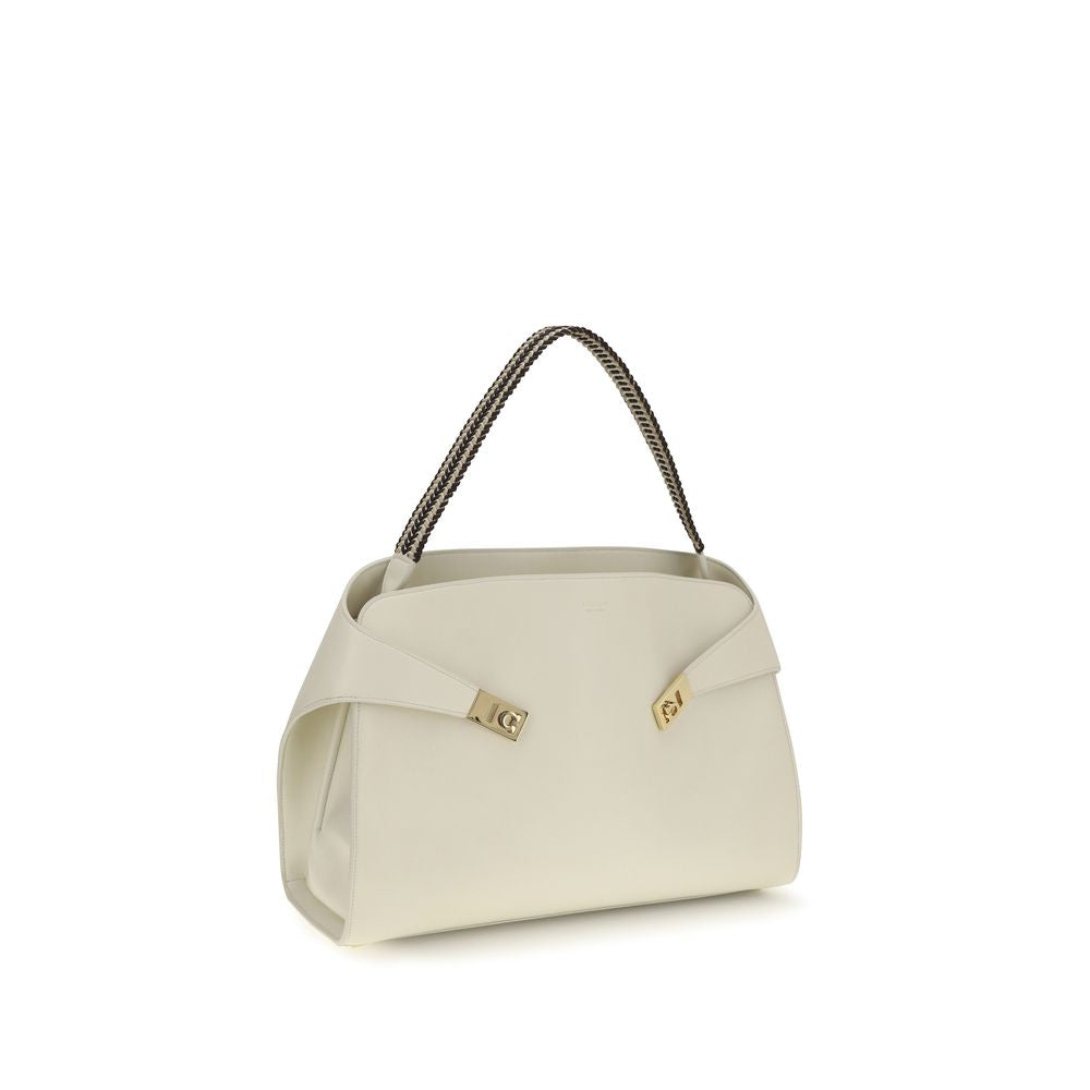 Ferragamo Beige Calf Leather Bos Taurus Hug Soft Shoulder Bag