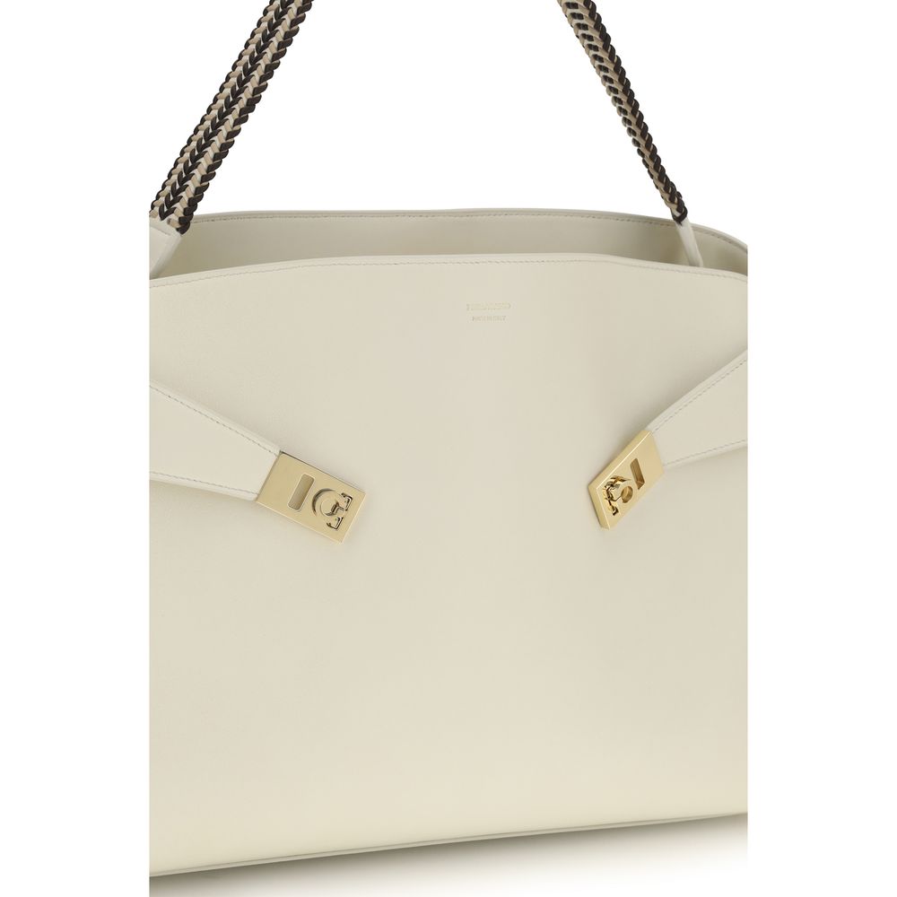 Ferragamo Beige Calf Leather Bos Taurus Hug Soft Shoulder Bag