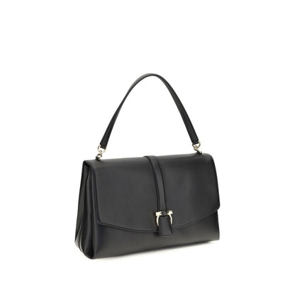 Ferragamo Black Calf Leather Bos Taurus Mia Shoulder Bag 40x22x16