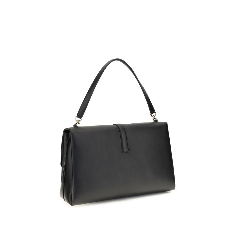 Ferragamo Black Calf Leather Bos Taurus Mia Shoulder Bag 40x22x16