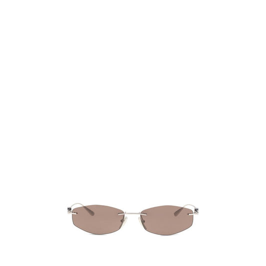 Balenciaga Silver Metal Geometric Oval Sunglasses