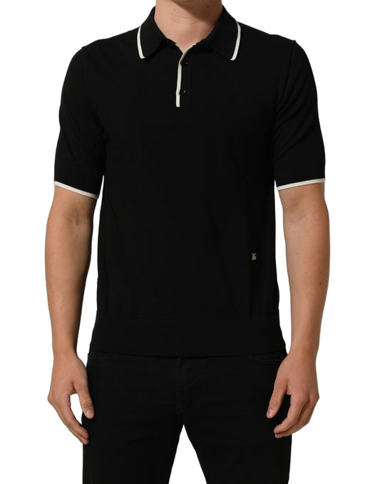 Dolce & Gabbana Black Cotton Collared Short Sleeves Polo T-shirt