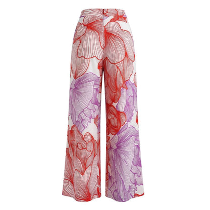 Malo Red Cotton Wide-Leg Palazzo Pants