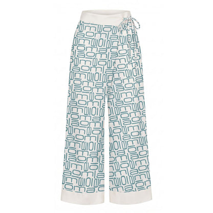 Malo Blue Silk Women's Wide-Leg Wrap Pants IT40|S