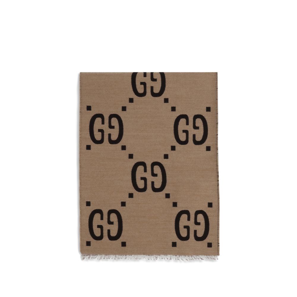 Gucci Brown Wool Silk Scarf with GG Supreme Print