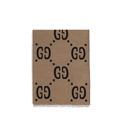 Gucci Brown Wool Silk Scarf with GG Supreme Print
