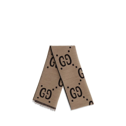 Gucci Brown Wool Silk Scarf with GG Supreme Print