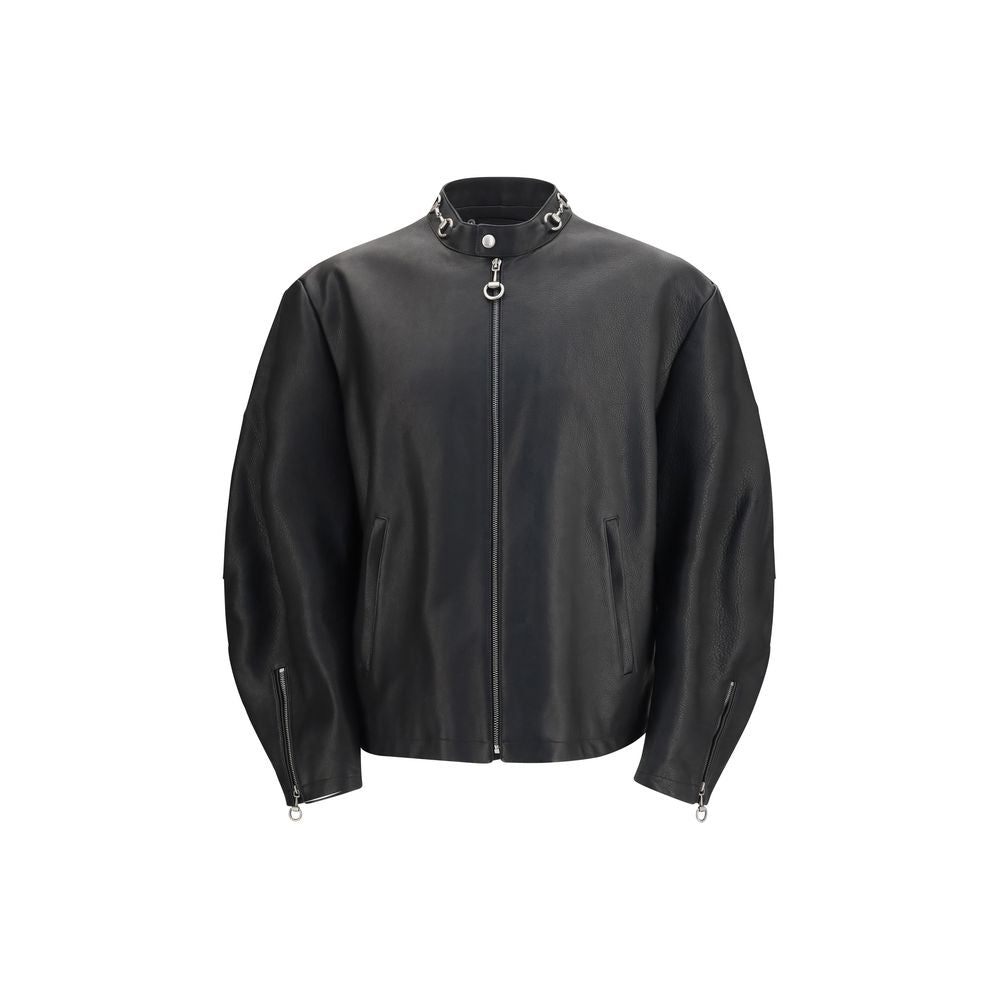 Gucci Black Calf Leather Horsebit Biker Jacket