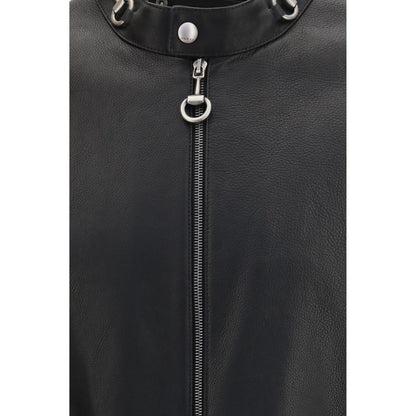 Gucci Black Calf Leather Horsebit Biker Jacket