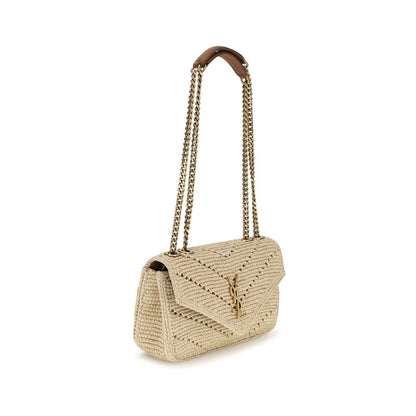 Saint Laurent Beige Raffia Loulou Shoulder Bag