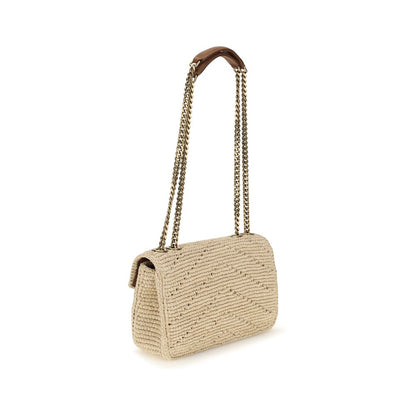 Saint Laurent Beige Raffia Loulou Shoulder Bag