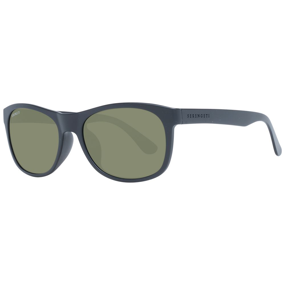 Serengeti Unisex Sunglasses – Black Full-Rim Frame, Green Lenses