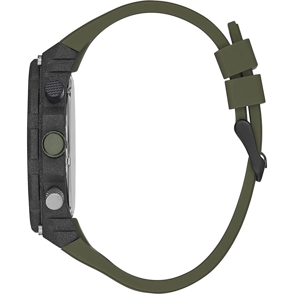 Guess Men’s Watch, Analog Dial, Black Case, Green Silicone Strap