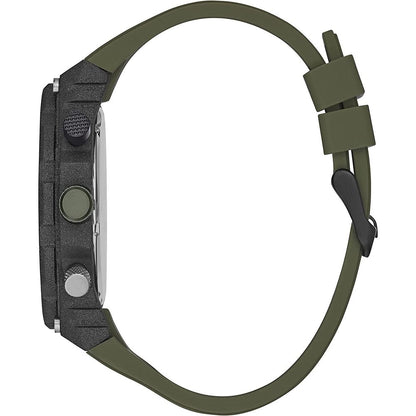 Guess Men’s Watch, Analog Dial, Black Case, Green Silicone Strap