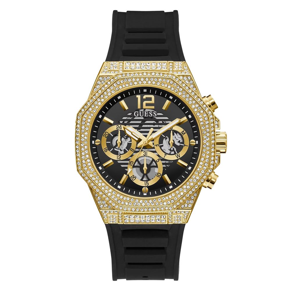 Guess Men’s Watch, Multifunction Dial, Black Silicone Strap