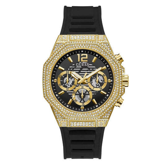 Guess Men’s Watch, Multifunction Dial, Black Silicone Strap