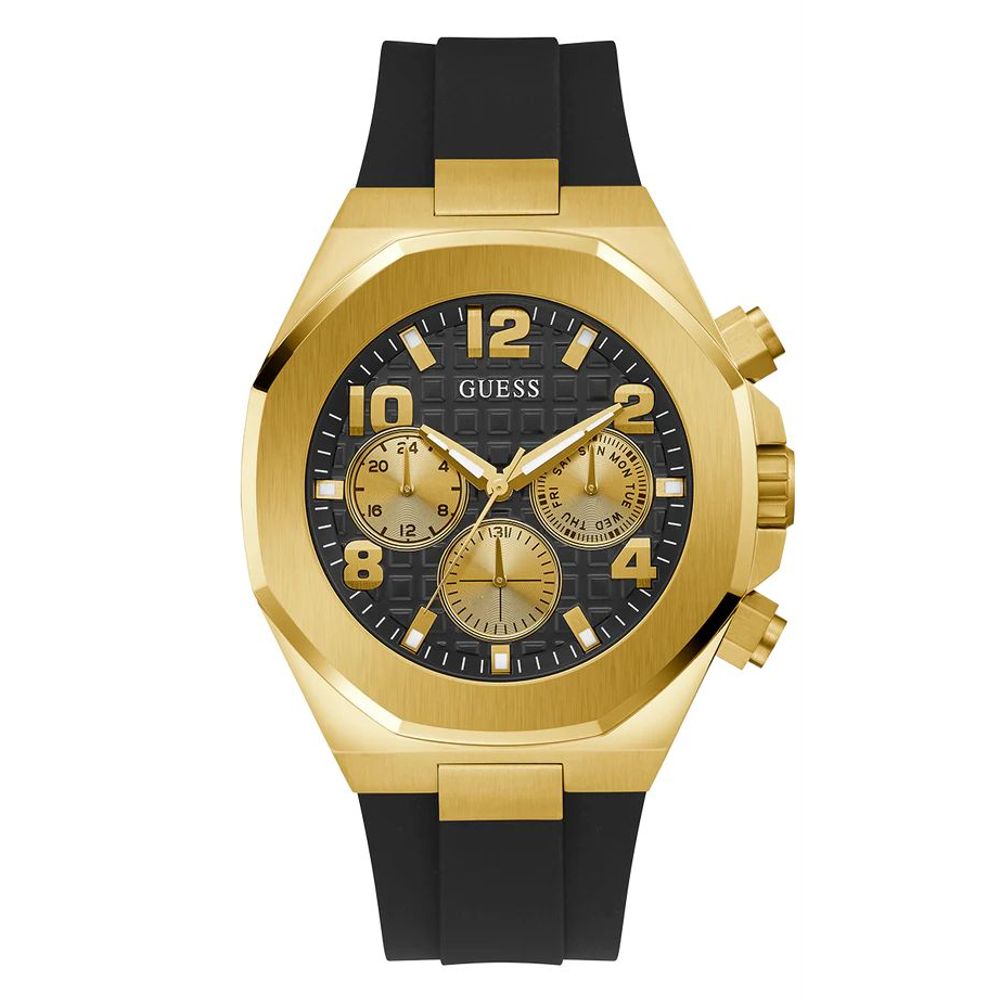 Guess Men’s Watch, Analog Dial, Black Silicone Strap
