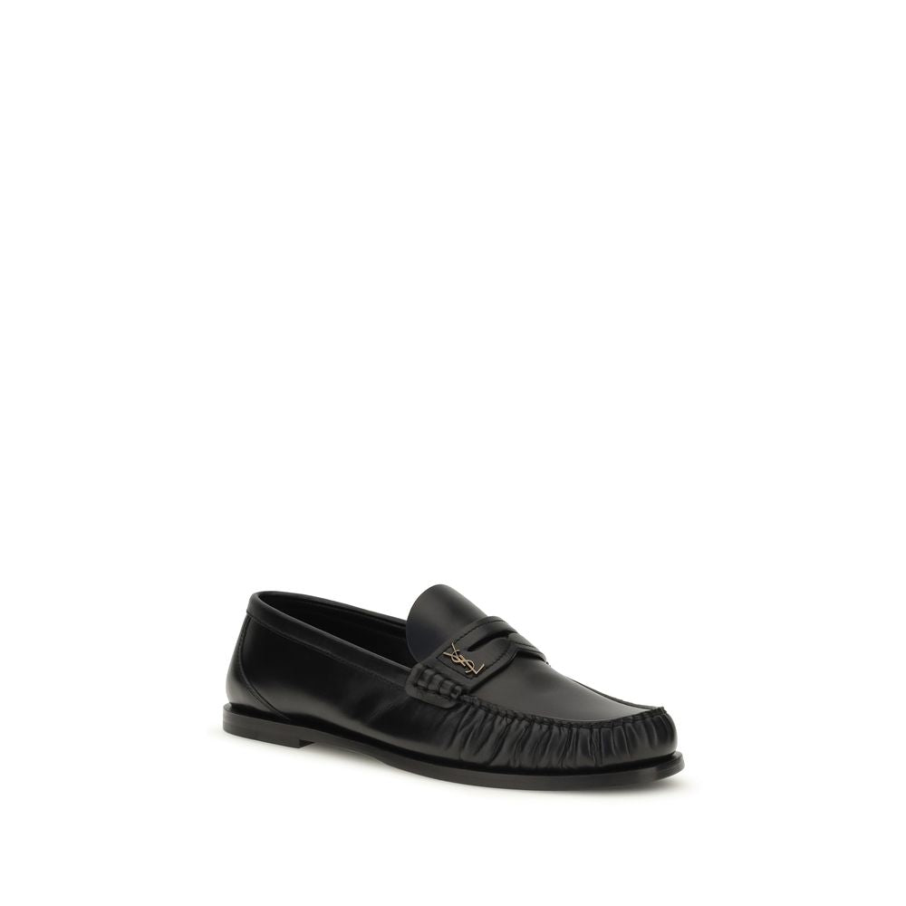 Saint Laurent Black Calf Leather Bos Taurus Slip-On Loafers EU39/US9