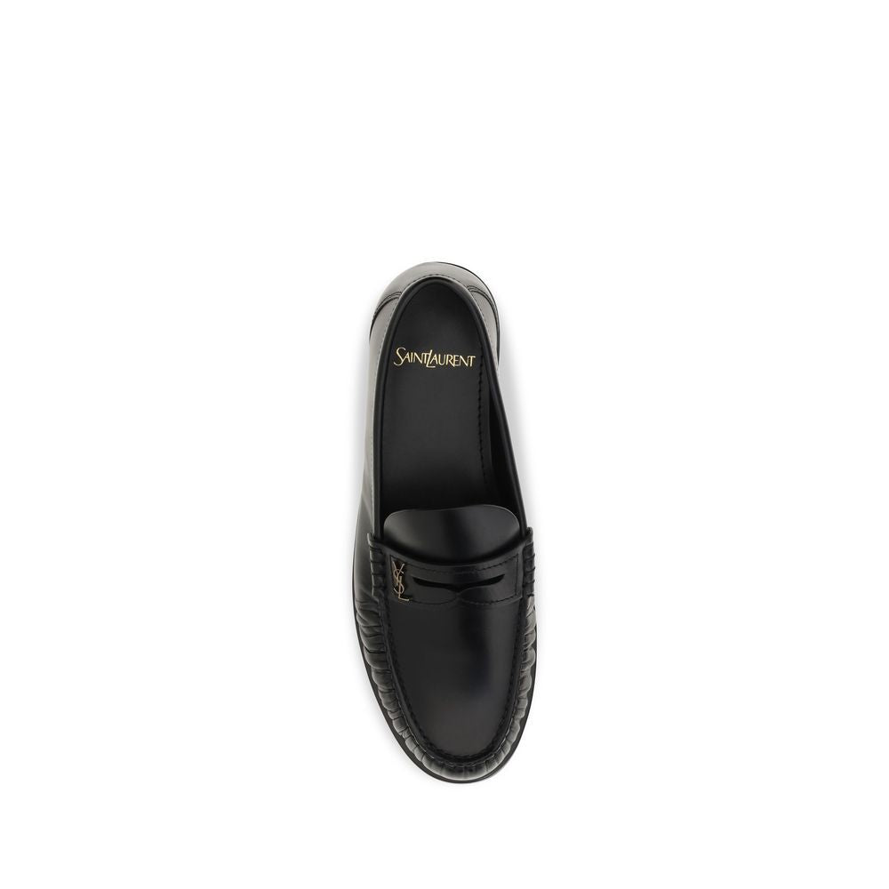 Saint Laurent Black Calf Leather Bos Taurus Slip-On Loafers EU39/US9
