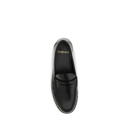 Saint Laurent Black Calf Leather Bos Taurus Slip-On Loafers EU39/US9