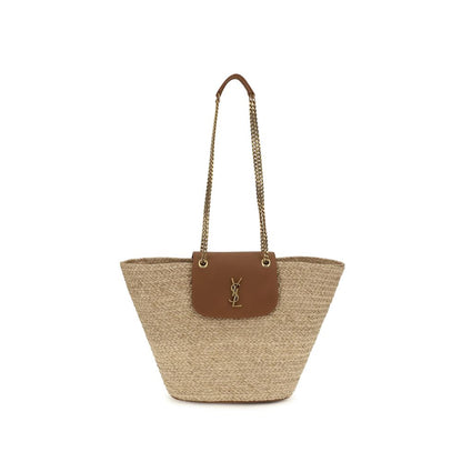 Saint Laurent Manon Raffia Shoulder Bag Beige 42x21x13