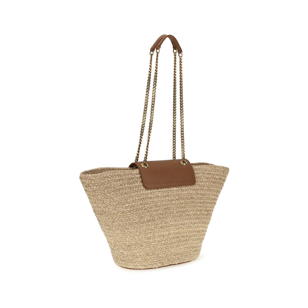 Saint Laurent Manon Raffia Shoulder Bag Beige 42x21x13