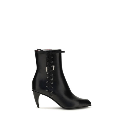 Alexander McQueen Black Leather Corset-Detail Horn-Heel Ankle Boots