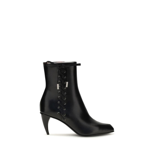 Alexander McQueen Black Leather Corset-Detail Horn-Heel Ankle Boots