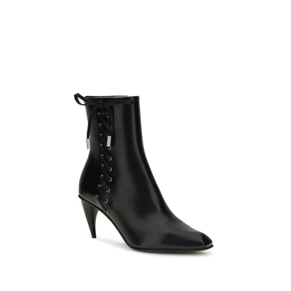 Alexander McQueen Black Leather Corset-Detail Horn-Heel Ankle Boots