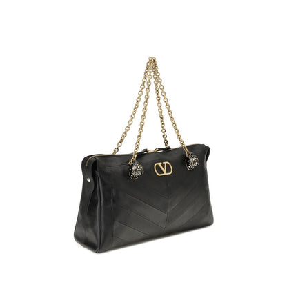 Valentino Garavani Black Lamb Leather Panthea Chevron Medium Shoulder Bag
