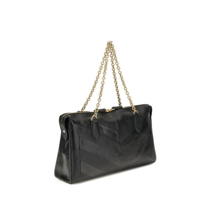 Valentino Garavani Black Lamb Leather Panthea Chevron Medium Shoulder Bag
