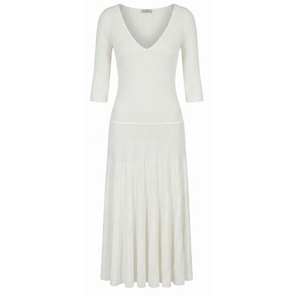 Malo Ribbed Knit Midi Dress White 100% Cotton Women’s Dress