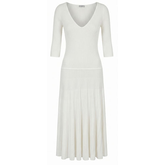 Malo Ribbed Knit Midi Dress White 100% Cotton Women’s Dress