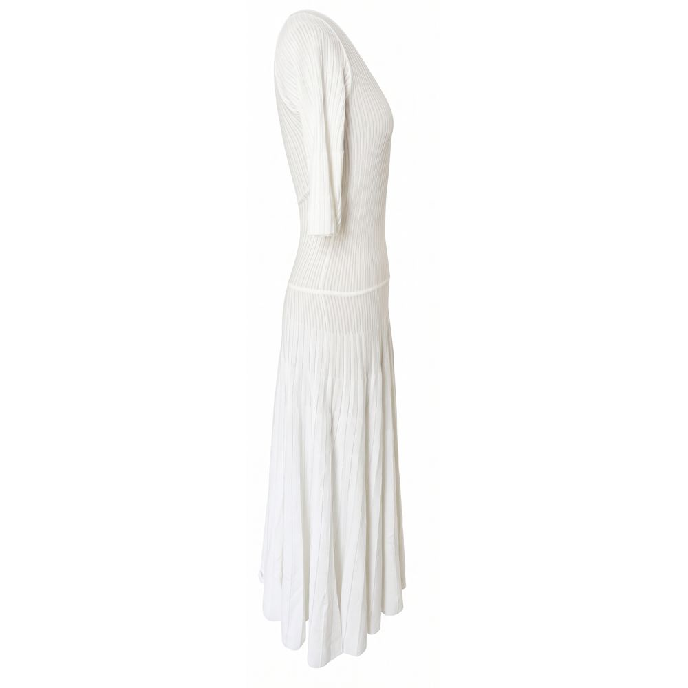 Malo Ribbed Knit Midi Dress White 100% Cotton Women’s Dress