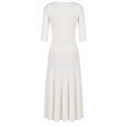 Malo Ribbed Knit Midi Dress White 100% Cotton Women’s Dress
