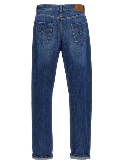 Brunello Cucinelli Blue Cotton Relaxed Fit Jeans