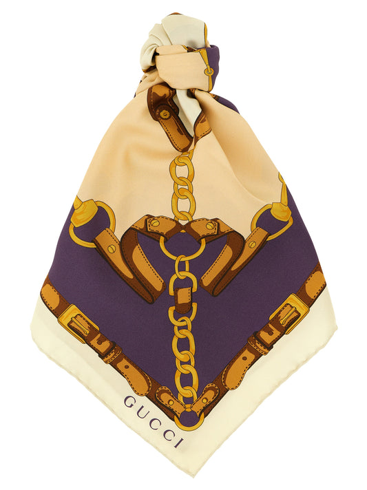 Gucci Beige Silk Scarf - Morsetto Print