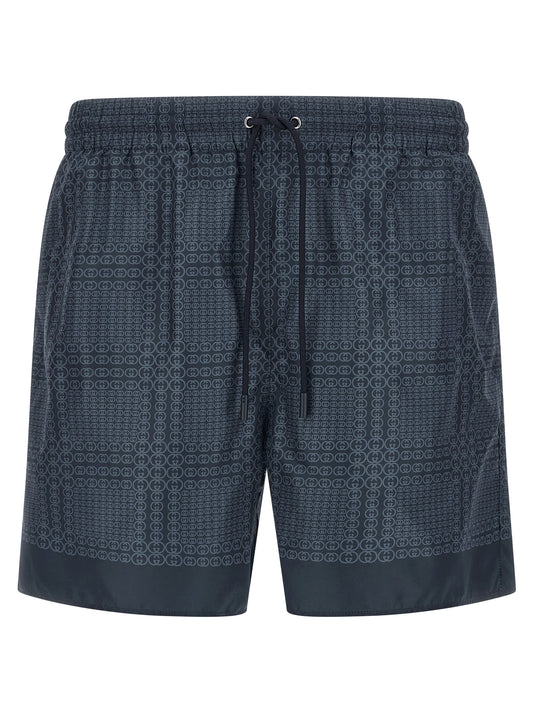 Gucci Blue 'Gucci Incrocio GG' Print Swim Shorts