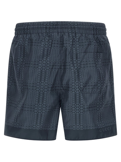 Gucci Blue 'Gucci Incrocio GG' Print Swim Shorts