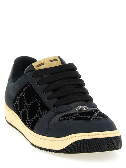 Gucci Black Cotton Screener Low Top Sneakers