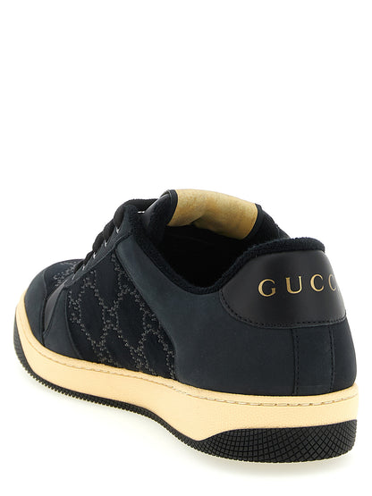 Gucci Black Cotton Screener Low Top Sneakers