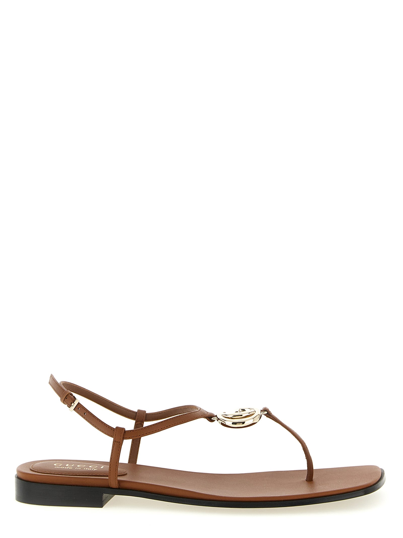 Gucci Brown Calfskin Lifford T-Thong Flat Sandals