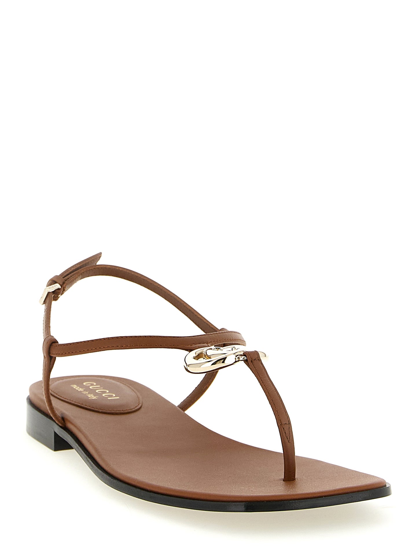 Gucci Brown Calfskin Lifford T-Thong Flat Sandals