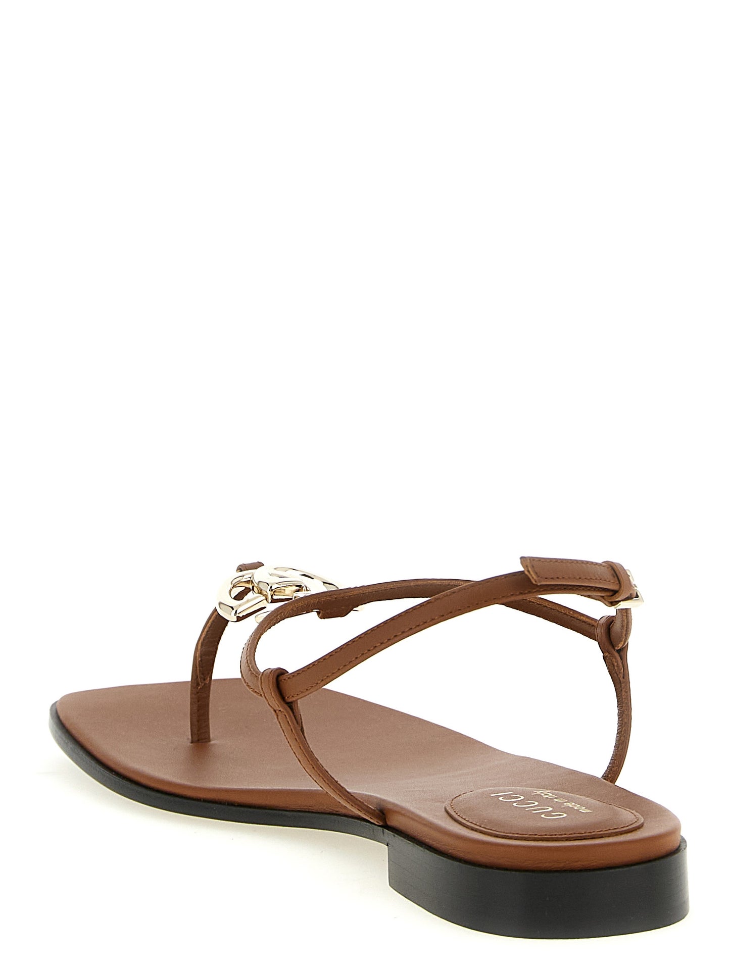 Gucci Brown Calfskin Lifford T-Thong Flat Sandals