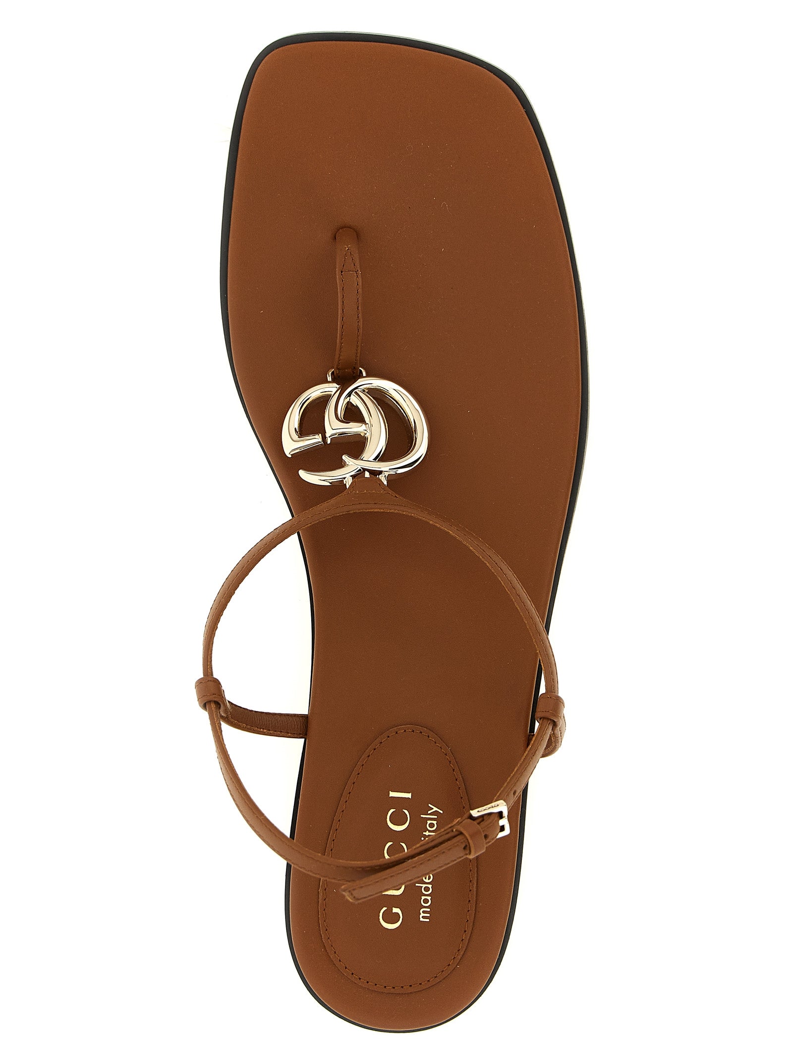 Gucci Brown Calfskin Lifford T-Thong Flat Sandals