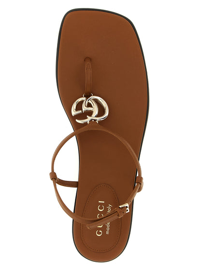 Gucci Brown Calfskin Lifford T-Thong Flat Sandals