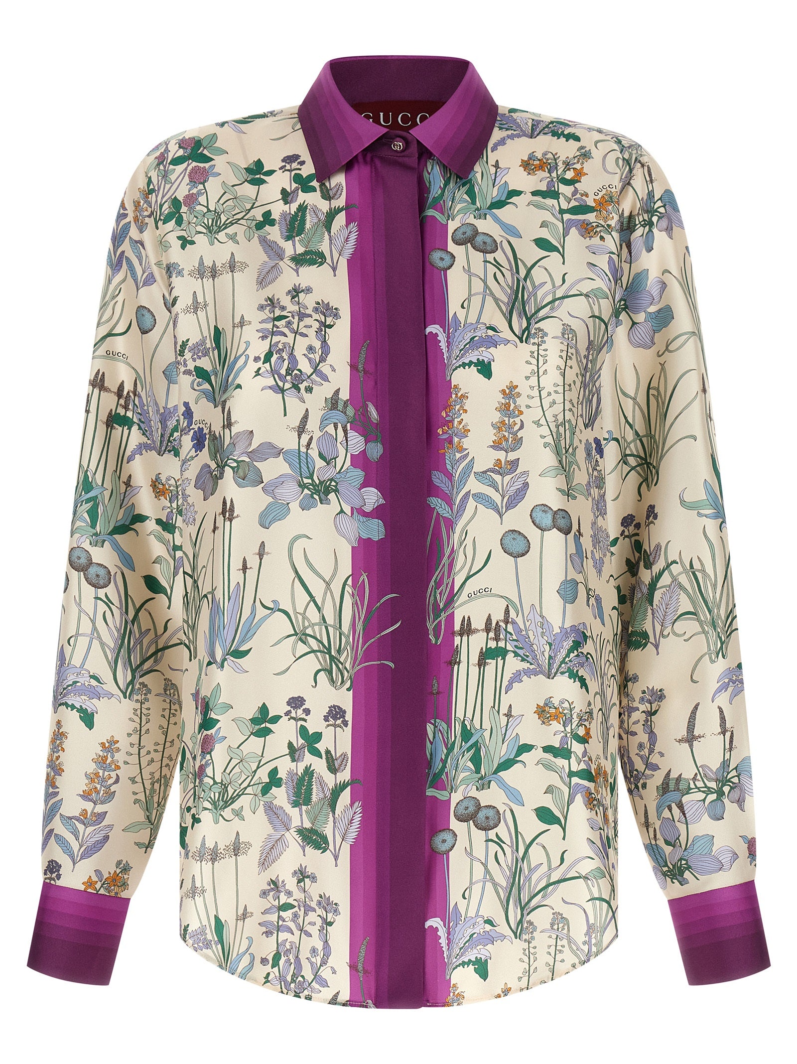 Gucci Multicolor Floral Print Silk Twill Blouse
