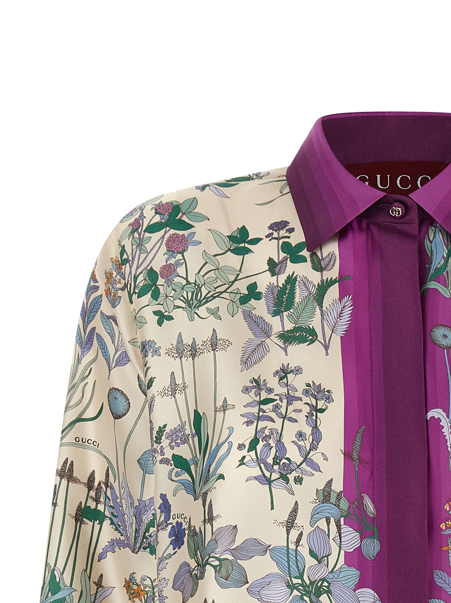 Gucci Multicolor Floral Print Silk Twill Blouse